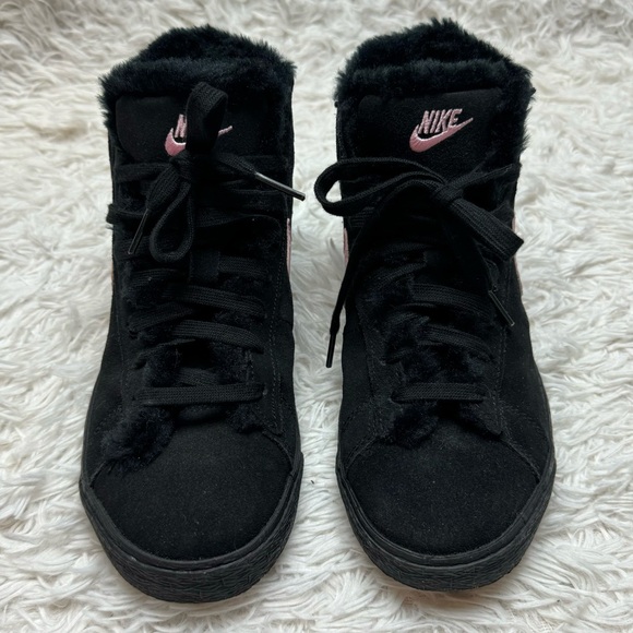 Black Nike High Tops | Pink Swoosh | Fuzzy Fur Inside Slipper - Picture 2 of 12